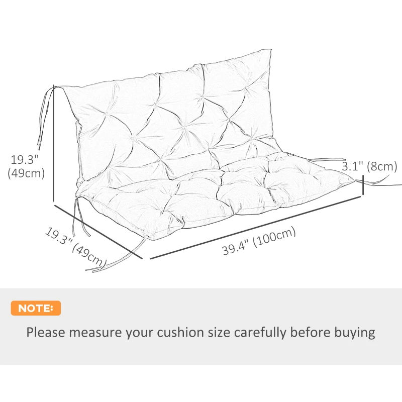 Outsunny 2-Seater Garden Bench Cushion Swing Chair Mat Replacement with Backrest, for Indoor and Outdoor, 39.4"x38.6", Grey