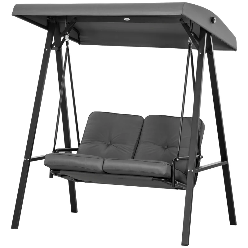 Outsunny 2-Seater Outdoor Porch Swing with Adjustable Canopy, Patio Swing Chair for Garden, Poolside, Backyard, Dark Grey