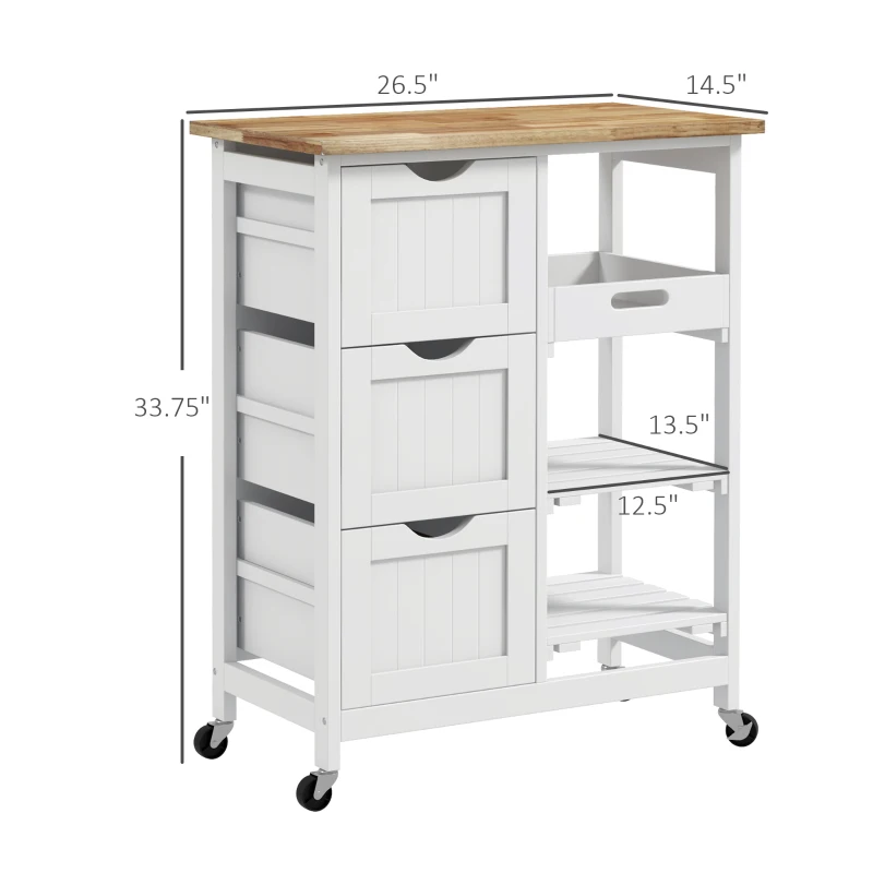 HOMCOM Kitchen Island Cart on Wheels with Storage, Rolling Utility Cart with Drawers, Shelves for Kitchen, Dining Room