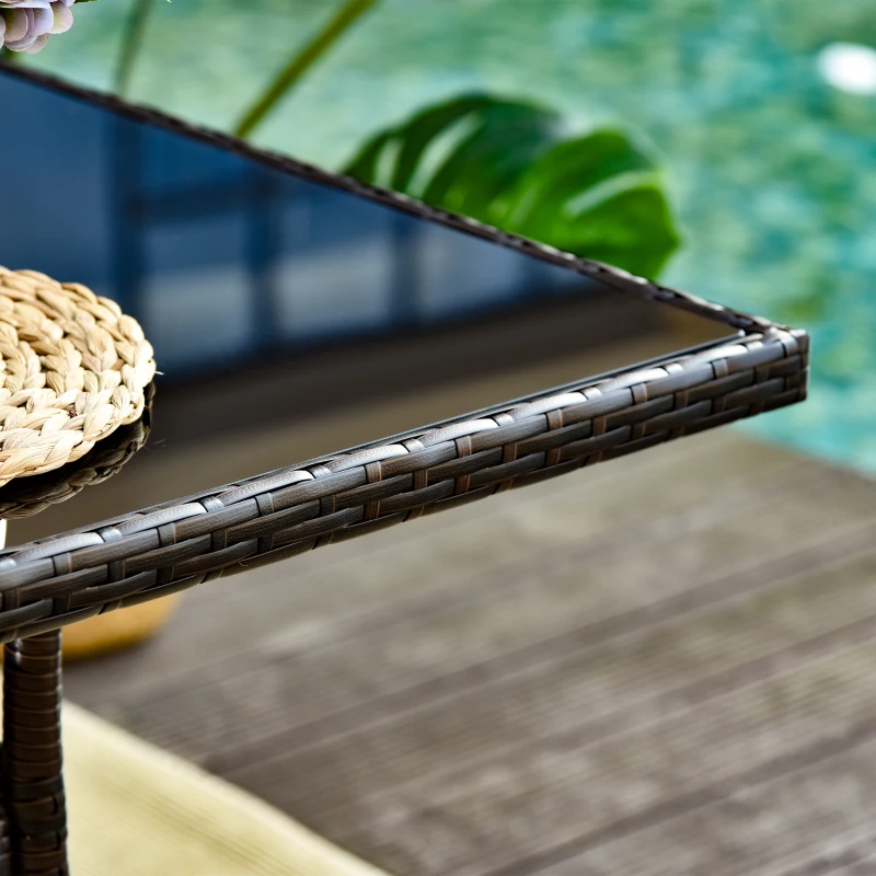 Outsunny Garden Dining Table, Patio Rattan Dining Table with Glass Top, Storage Shelf for Yard, 59" x 34" x 29", Brown