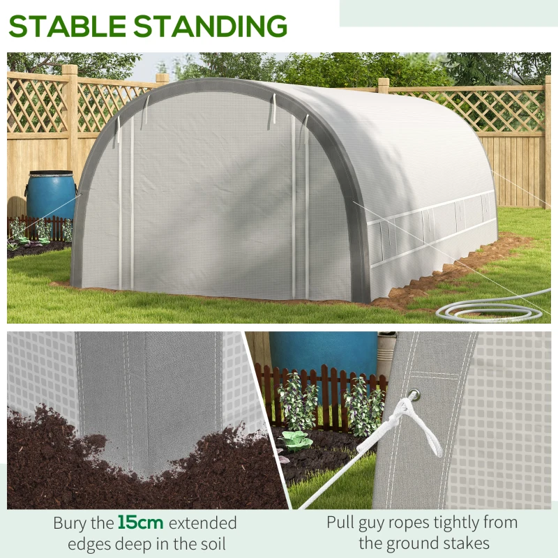 Outsunny Walk-in Tunnel Greenhouse with Upgraded Structure, Mesh Door and Windows, Warm Tent Plant House, White