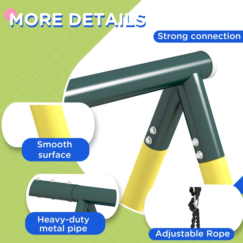 Outsunny Metal Swing Set for Backyard 5 in 1 Design Holds up to 440 lbs. for Ages 3-8, Yellow