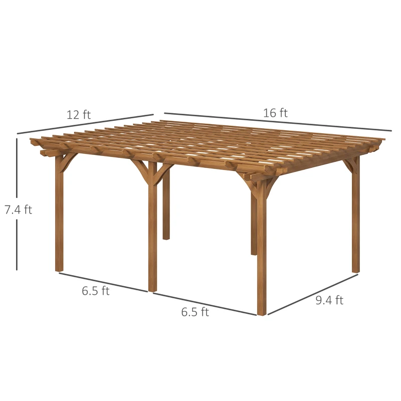 Outsunny 12' x 16' Outdoor Pergola Grape Trellis, Wood Gazebo for Climbing Plants at Garden, Patio, Backyard, Deck, Brown
