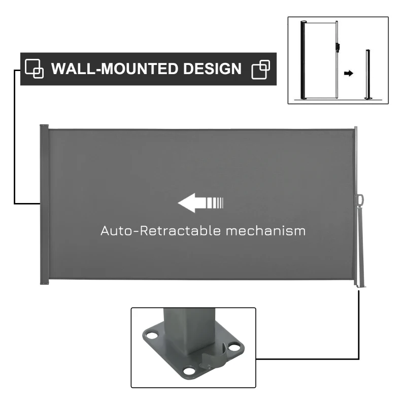 Outsunny Patio Outdoor Folding Retractable Side Awning Privacy Screen with Resistance to UV Rays & Wind, 118" x 63", Light Grey
