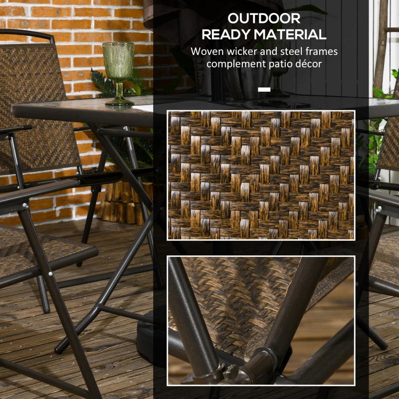 Outsunny 5 Pieces Patio Table and Chairs, Foldable Wicker Outdoor Dining Table Set with Umbrella Hole, Dark Brown