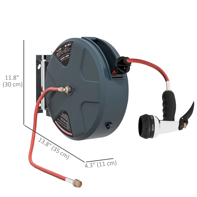Outsunny 1/2" 49ft Retractable Hose Reel with 8 Pattern Hose Nozzle, Any Length Lock, Auto Rewind System & 180° Swivel Bracket