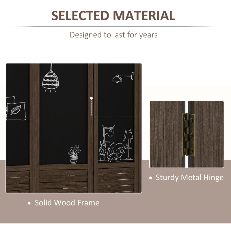 HOMCOM Wooden Room Divider with Blackboard, 4 Panel Folding Privacy Screen for Home Office, 5.5', Walnut Brown