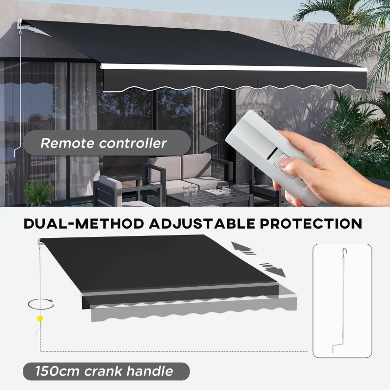 Outsunny 12'x10' Electric Retractable Awning, UV Protection Sun Shade Shelter w/ Remote Controller for Deck Balcony Yard, Black