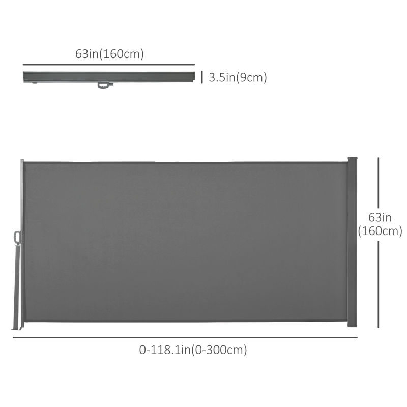 Outsunny Patio Outdoor Folding Retractable Side Awning Privacy Screen with Resistance to UV Rays & Wind, 118" x 63", Light Grey