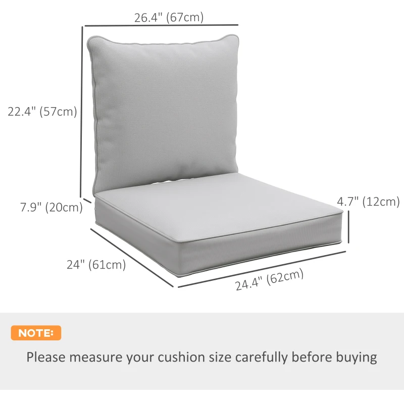 Outsunny Patio Chair Cushions, Thick Deep Seat Outdoor Seat Cushion with Back Cushion, Light Grey