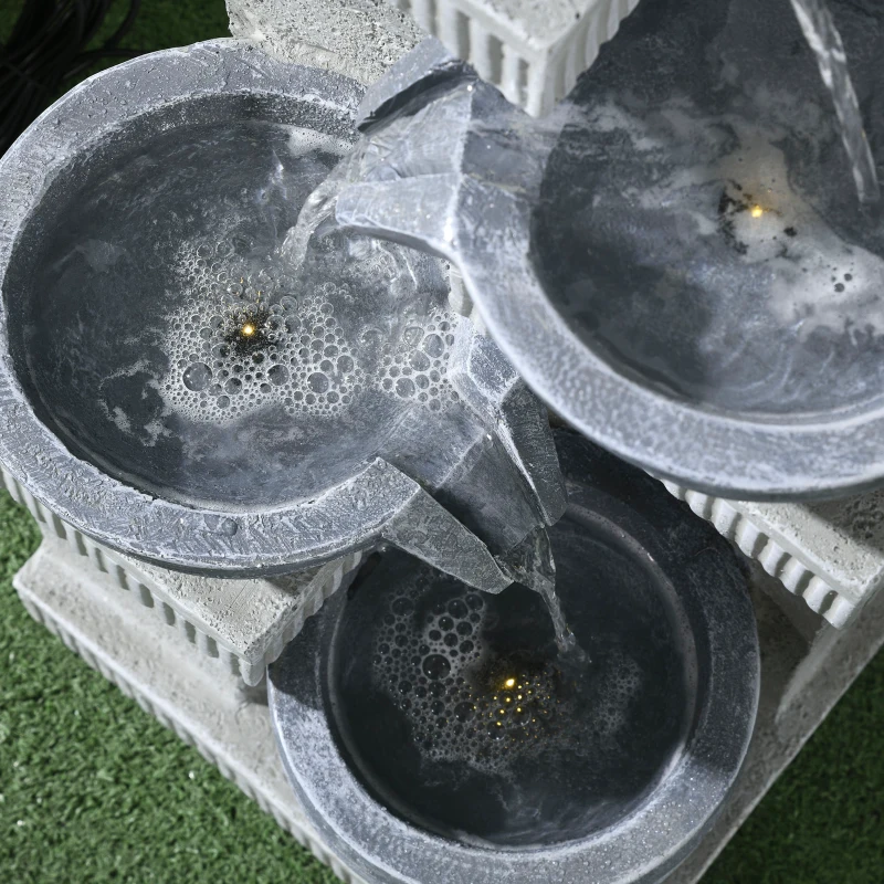 Outsunny 4-Tiered Outdoor Jar and Bowls Water Fountain with LED Lights, Adjustable Flow, 26.4-inch Resin Waterfall Fountain