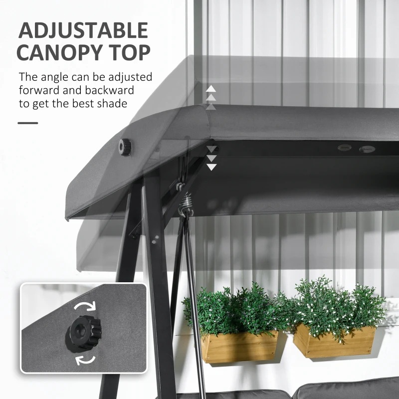 Outsunny 2-Seater Outdoor Porch Swing with Adjustable Canopy, Patio Swing Chair for Garden, Poolside, Backyard, Dark Gray