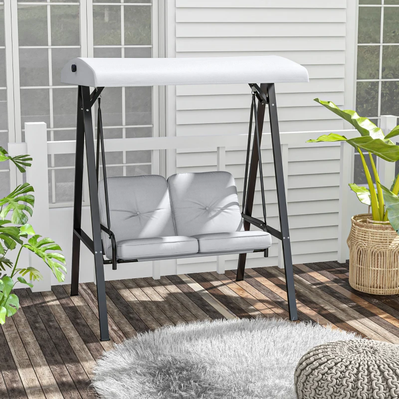 Outsunny 2-Seater Outdoor Porch Swing with Adjustable Canopy, Patio Swing Chair for Garden, Poolside, Backyard, Light Gray