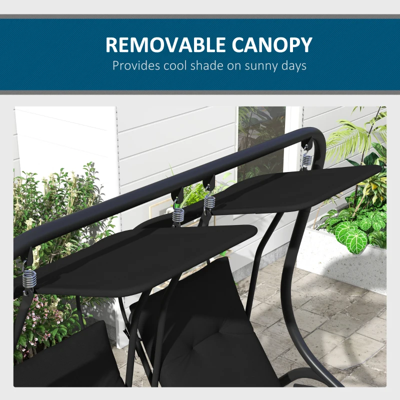 Outsunny 2-Seater Outdoor Porch Swing with Canopy, Patio Swing Chair for Garden, Poolside, Backyard, Black