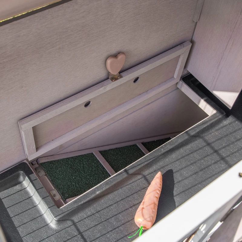 PawHut 2 Tier Rabbit Hutch with Feeding, Removable Tray, Ramp, Doors, Grey