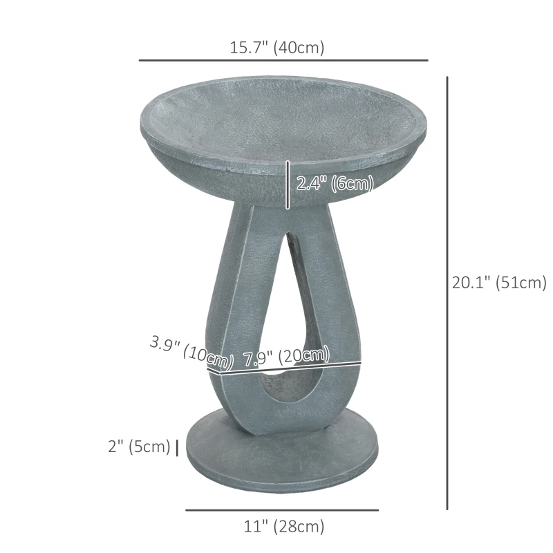 Outsunny Outdoor Resin Bird Bath, 20.1" Tall Birdbath with Stone Look, Standing Bird Feeder for Garden, Yard, Patio