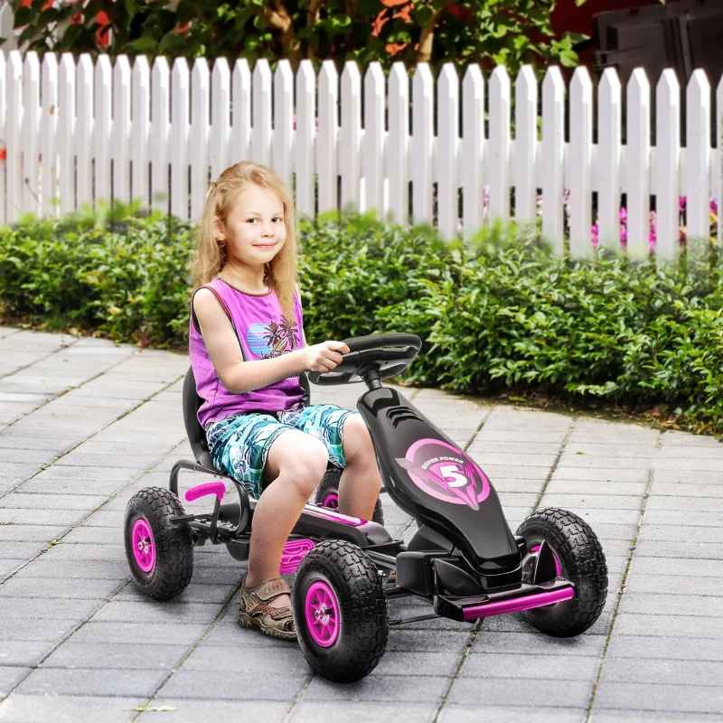 Aosom Ergonomic Pedal Go Kart Kids Ride-on Toy with Tough, Wear-Resistant Tread for Boys & Girls, Ages 5-12, Pink(m-2)