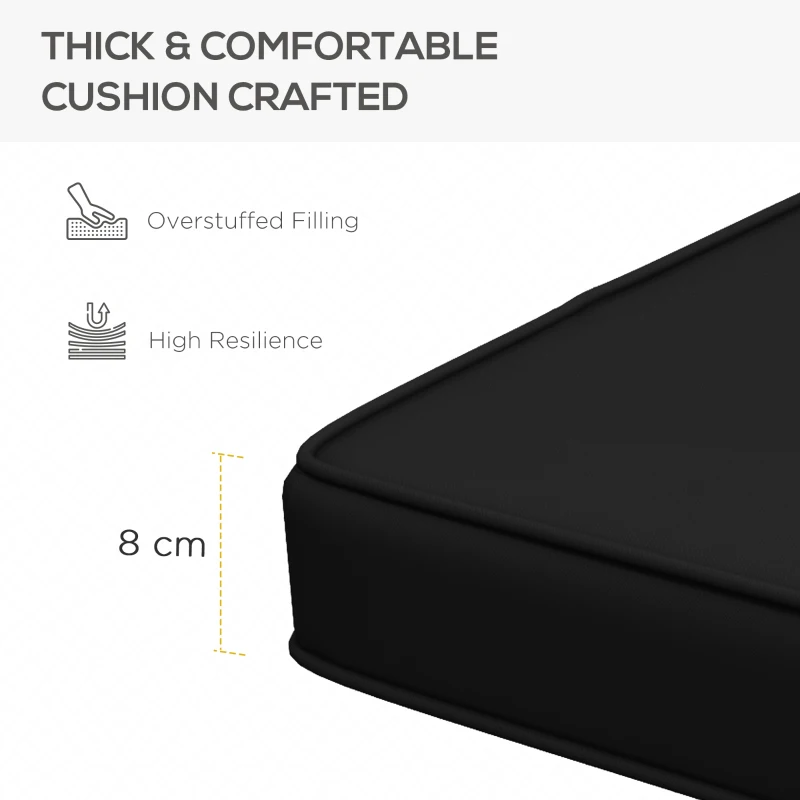 Outsunny 2-Seater Patio Bench Cushion Outdoor Seat Swing Replacement Pad with Zipper Cover, Ties for Patio, Garden, Black