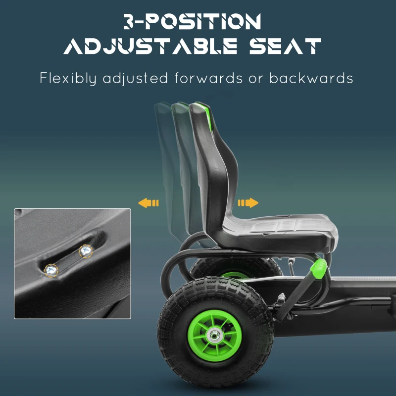 Aosom Ergonomic Pedal Go Kart Kids Ride-on Toy with Tough, Wear-Resistant Tread for Boys & Girls, Ages 5-12, Green