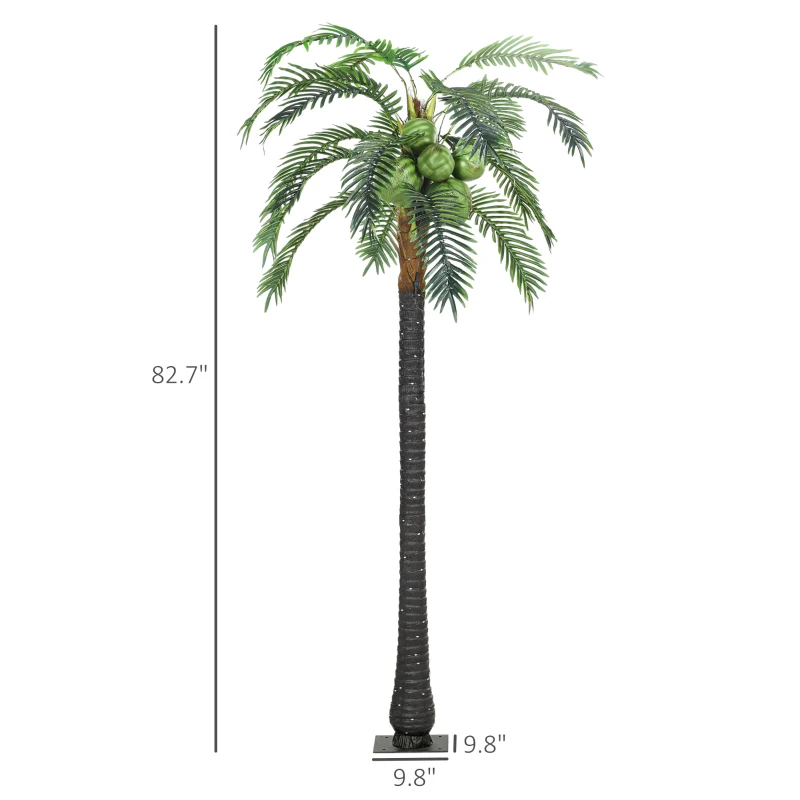 Outsunny 7' Artificial Light Up Palm Tree Lighted Tropical Fake Tree with Remote 280 Lights 5 Coconuts for Outdoor Indoor Green