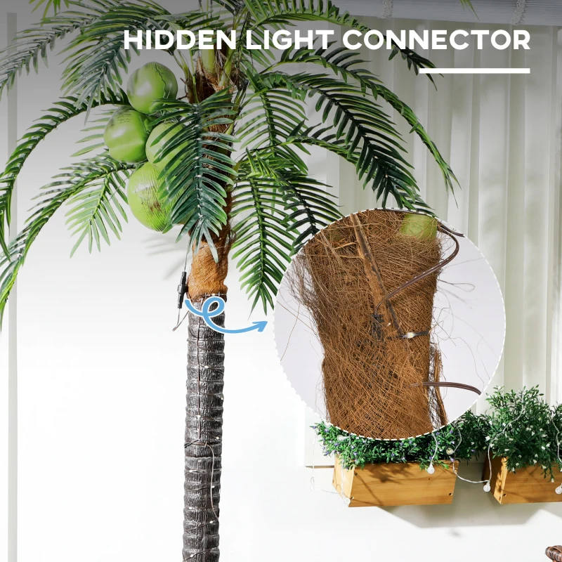 Outsunny 7' Artificial Light Up Palm Tree Lighted Tropical Fake Tree with Remote 280 Lights 5 Coconuts for Outdoor Indoor Green
