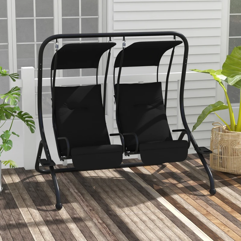Outsunny 2-Seater Outdoor Porch Swing with Canopy, Patio Swing Chair for Garden, Poolside, Backyard, Black