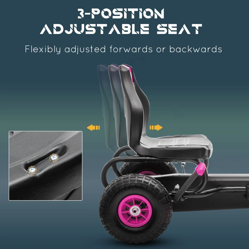 Aosom Ergonomic Pedal Go Kart Kids Ride-on Toy with Tough, Wear-Resistant Tread for Boys & Girls, Ages 5-12, Pink(m-4)