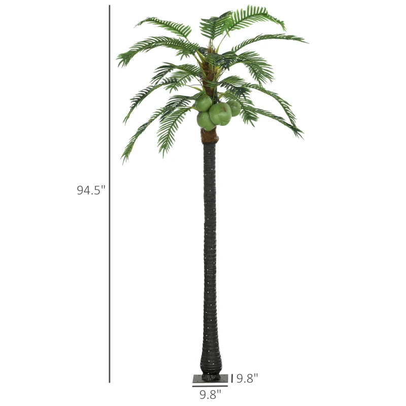 Outsunny 8' Artificial Light Up Palm Tree Lighted Tropical Fake Tree with Remote 350 Lights 5 Coconuts for Outdoor Indoor Green