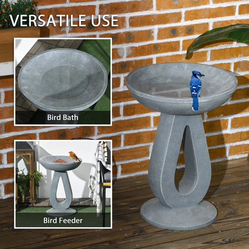 Outsunny Outdoor Resin Bird Bath, 20.1" Tall Birdbath with Stone Look, Standing Bird Feeder for Garden, Yard, Patio
