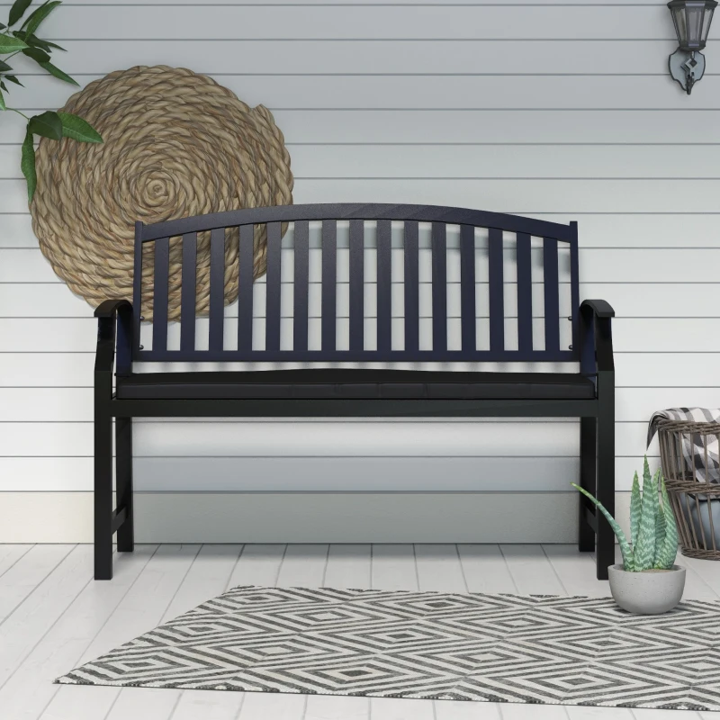 Outsunny 2-Seater Patio Bench Cushion Outdoor Seat Swing Replacement Pad with Zipper Cover, Ties for Patio, Garden, Black