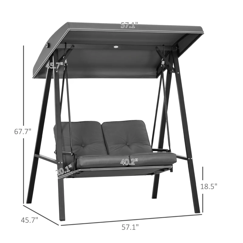 Outsunny 2-Seater Outdoor Porch Swing with Adjustable Canopy, Patio Swing Chair for Garden, Poolside, Backyard, Dark Gray