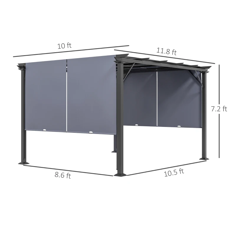 Outsunny 12' x 10' Retractable Pergola with Sun Shade Canopy, for Backyard, Garden, Patio, Deck, Gray