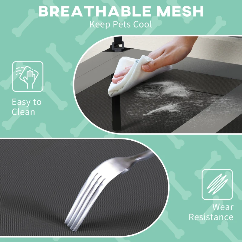 PawHut Raised Dog Bed Cooling Dog Cot w/ Canopy Washable Breathable Mesh, for Medium and Large Dogs, Light Grey