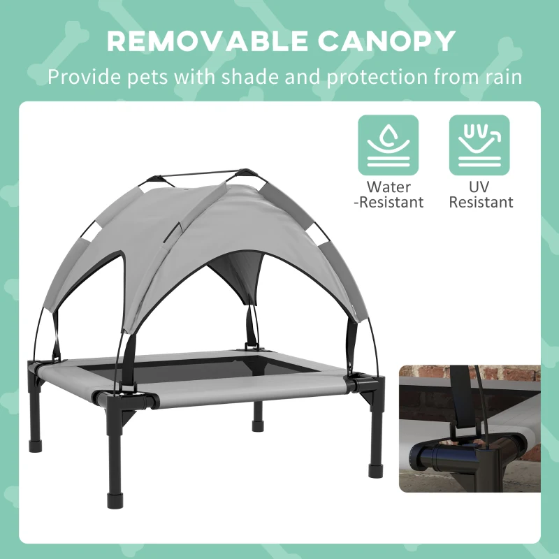 PawHut Raised Dog Bed Cooling Dog Cot w/ Canopy Washable Breathable Mesh, for Small and Medium Dogs, Light Grey