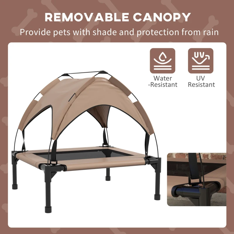 PawHut Raised Dog Bed Cooling Dog Cot w/ Canopy Washable Breathable Mesh, for Small and Medium Dogs, Coffee