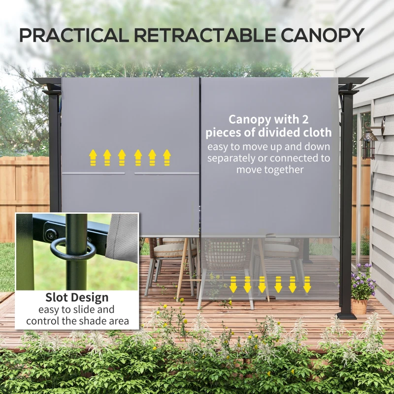 Outsunny 12' x 10' Retractable Pergola with Sun Shade Canopy, for Backyard, Garden, Patio, Deck, Gray