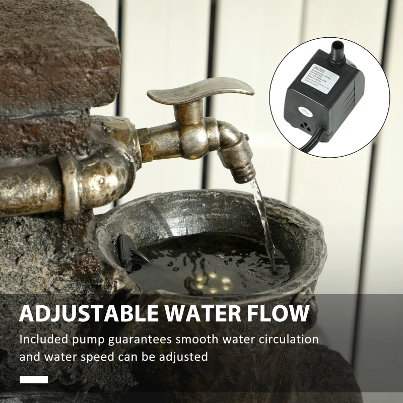 Outsunny 5-Tiered Faucet & Barrel Outdoor Water Fountain with LED Lights, Adjustable Flow, 39.4-inch Resin Waterfall Fountain