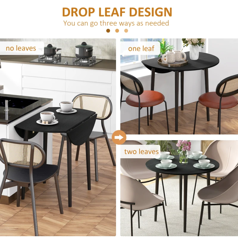 HOMCOM Folding Dining Table, Round Drop Leaf Kitchen Table for Small Spaces with Wood Legs, Black
