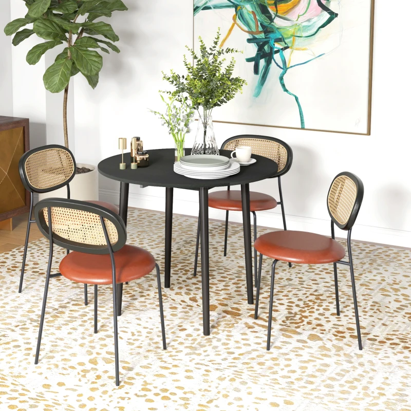 HOMCOM Folding Dining Table, Round Drop Leaf Kitchen Table for Small Spaces with Wood Legs, Black