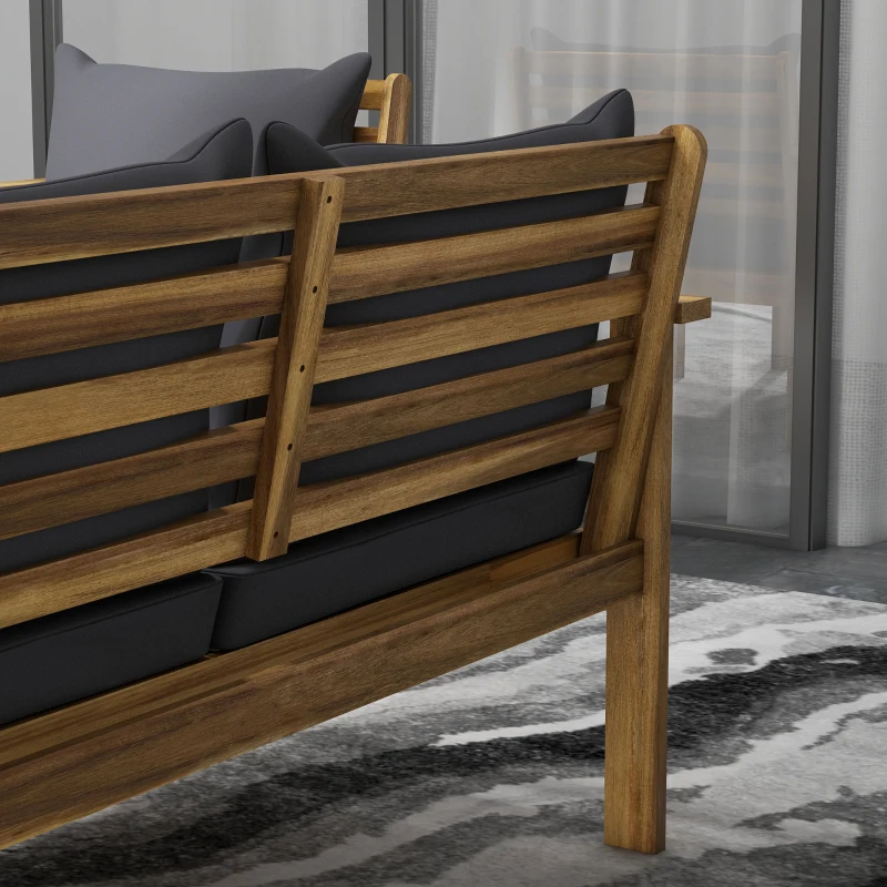 Outsunny 4 Piece Patio Sofa Set, Acacia Wood Outdoor Furniture with Cushions, Table, Backyard Lawn Porch Sofa, Gray