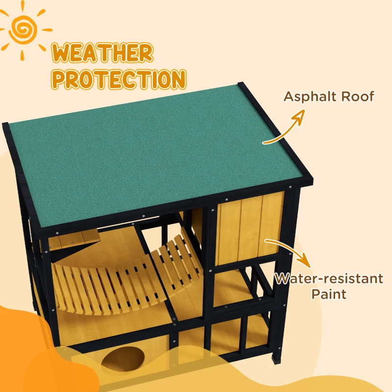 PawHut Outdoor Cat Enclosure for Patio with Suspension Bridge, Condos, Escape Doors, Jumping Platform, Water-Resistant Roof