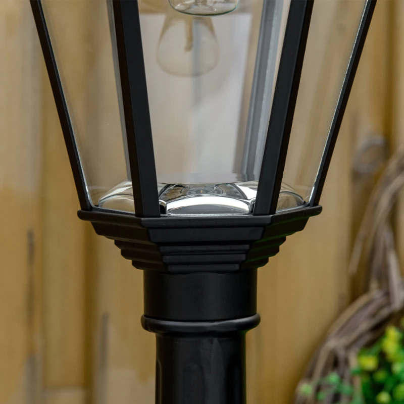 Outsunny 76.5" Solar Lamp Post Light, Dusk to Dawn Vintage Style Street Light, Aluminum Solar Powdered Lamp, PIR Motion Sensor for Garden, Lawn, Pathway, Driveway, Black