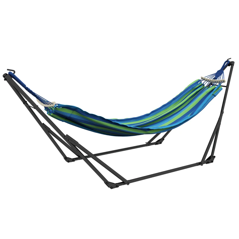 Outsunny Hammock Stand w/ Hammock, 2-in-1 Portable Hammock, Blue