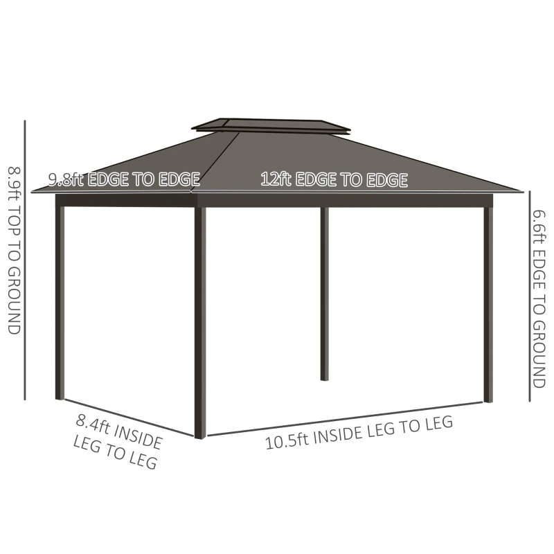 Outsunny 10'x12' Hardtop Aluminum Gazebo Garden Sun Shelter with Mosquito Netting and Curtains Hanging Hook, Black