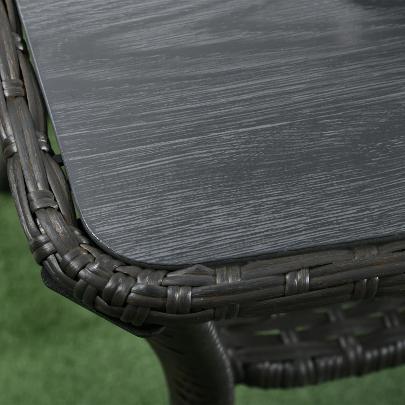 Outsunny Outdoor Patio PE Rattan Coffee Table with Storage Shelf, Wicker Side Table with Glass Top, Black