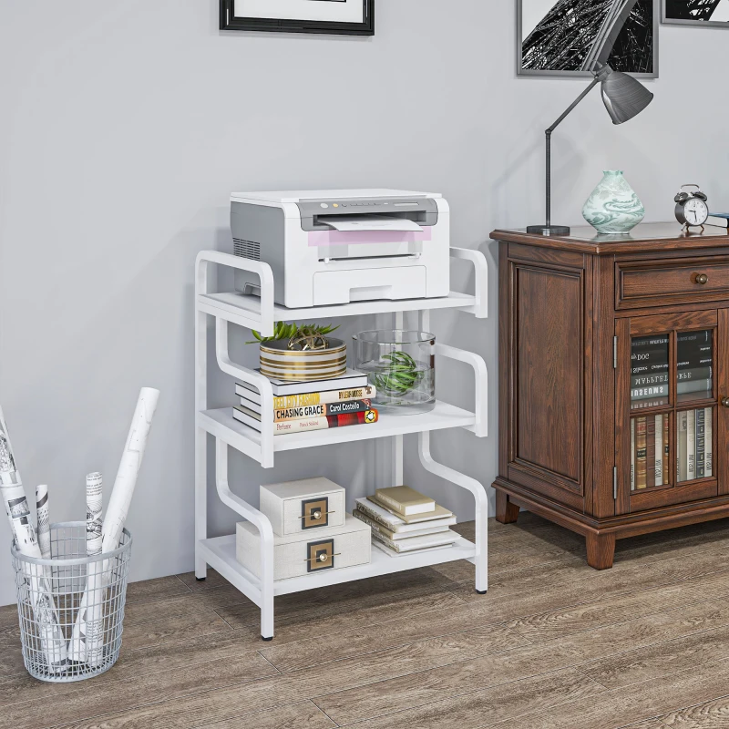 HOMCOM Free Standing Metal Storage Shelf, 3-Tier Small Shelving Unit, Printer Stand for Home Office, Living Room, White