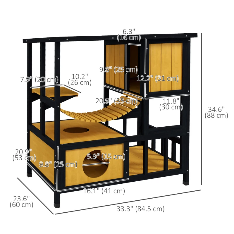 PawHut Outdoor Cat Enclosure for Patio with Suspension Bridge, Condos, Escape Doors, Jumping Platform, Water-Resistant Roof