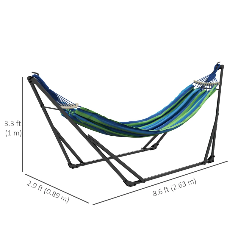 Outsunny Hammock Stand w/ Hammock, 2-in-1 Portable Hammock, Blue