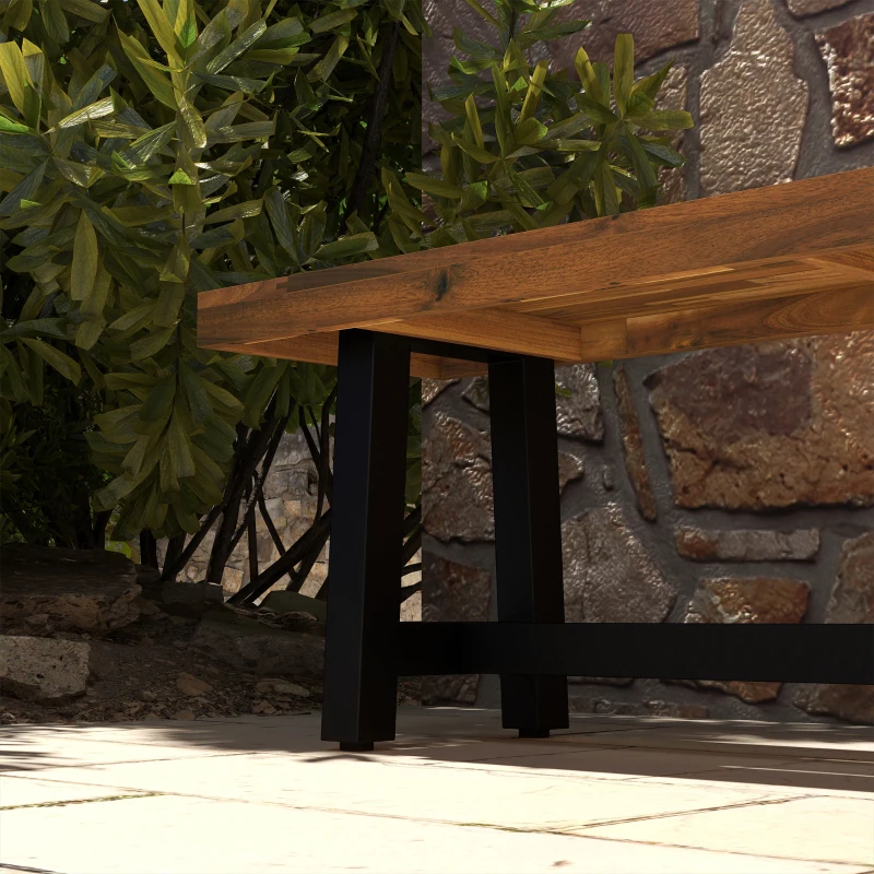 Outsunny Garden Bench with Acacia Wood Seat, Front Porch Loveseat, 63" x 14.25" x 18", Natural