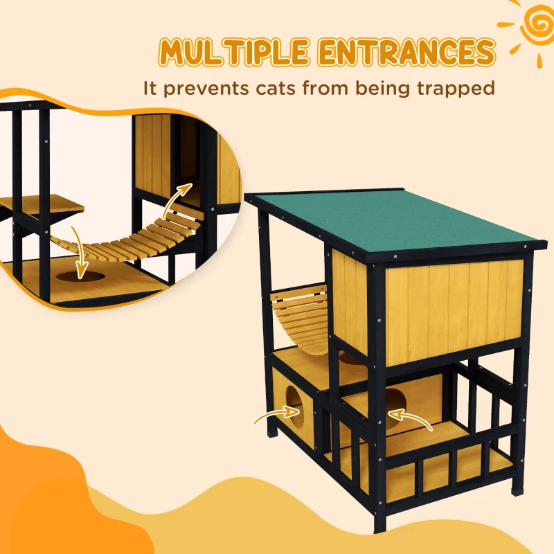 PawHut Outdoor Cat Enclosure for Patio with Suspension Bridge, Condos, Escape Doors, Jumping Platform, Water-Resistant Roof